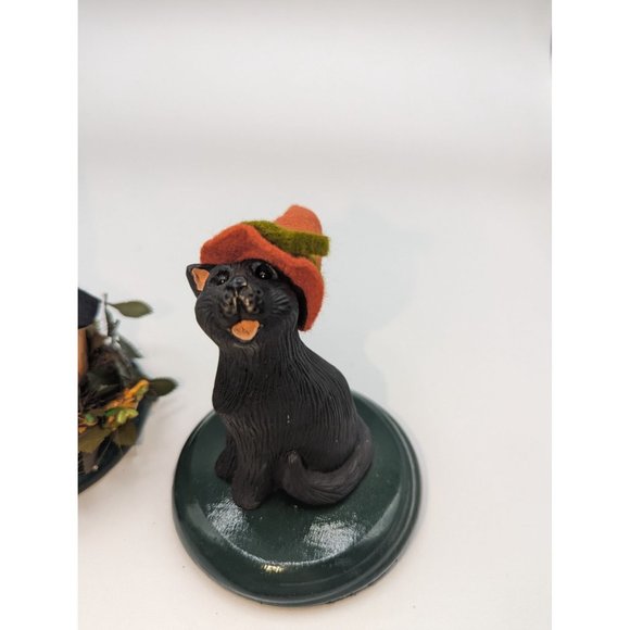 Byers Choice Halloween Jack O Lantern Wearing Hat and Black Cat in a Hat - Picture 2 of 6